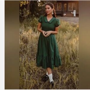 Ivy City Co Addie Green Cotton Puff Sleeve Smocked Elastic Bodice Dress Nwt 4X